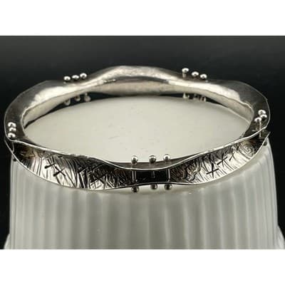 Handmade Vintage Sterling Silver Studio Modernist Biomorphic Bangle Bracelet - Thumbnail 12