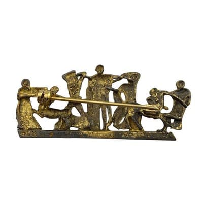 Vintage 800 Silver Gilt Centaur Mythology Panel Brooch Classical Scene Italy - Thumbnail 2