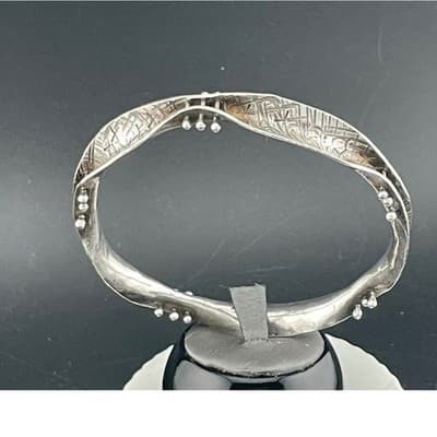 Handmade Vintage Sterling Silver Studio Modernist Biomorphic Bangle Bracelet - Thumbnail 11