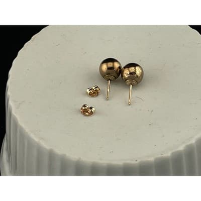 Vintage 14K Yellow Gold Ball Stud Earrings 7.8mm Minimal Sphere - Thumbnail 10