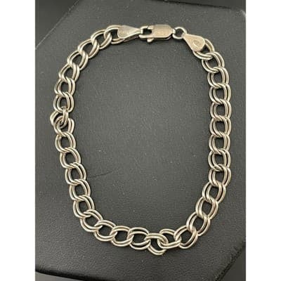 Vintage Italian Sterling Silver Double Rolo Link Bracelet 925 7.75" - Thumbnail 5