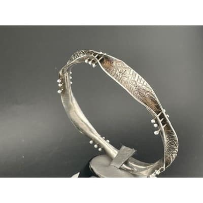 Handmade Vintage Sterling Silver Studio Modernist Biomorphic Bangle Bracelet - Thumbnail 8