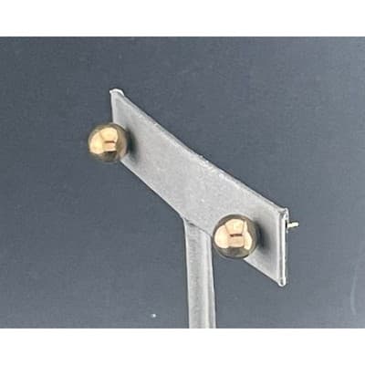 Vintage 14K Yellow Gold Ball Stud Earrings 7.8mm Minimal Sphere - Thumbnail 2