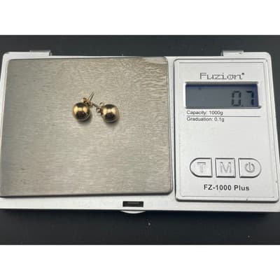 Vintage 14K Yellow Gold Ball Stud Earrings 7.8mm Minimal Sphere - Thumbnail 14