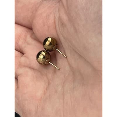 Vintage 14K Yellow Gold Ball Stud Earrings 7.8mm Minimal Sphere - Thumbnail 11