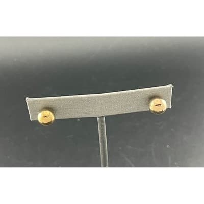 Vintage 14K Yellow Gold Ball Stud Earrings 7.8mm Minimal Sphere - Thumbnail 4