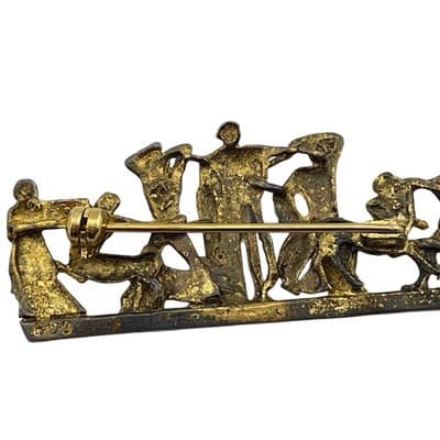 Vintage 800 Silver Gilt Centaur Mythology Panel Brooch Classical Scene Italy - Thumbnail 3
