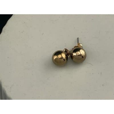 Vintage 14K Yellow Gold Ball Stud Earrings 7.8mm Minimal Sphere - Thumbnail 12