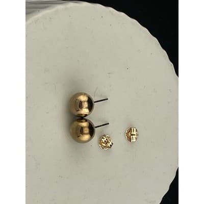 Vintage 14K Yellow Gold Ball Stud Earrings 7.8mm Minimal Sphere - Thumbnail 7