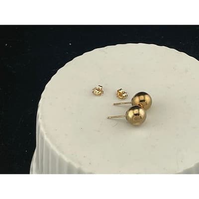 Vintage 14K Yellow Gold Ball Stud Earrings 7.8mm Minimal Sphere - Thumbnail 9