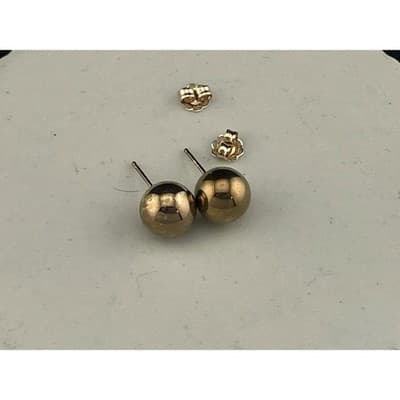 Vintage 14K Yellow Gold Ball Stud Earrings 7.8mm Minimal Sphere - Thumbnail 8