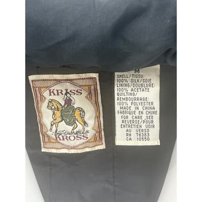 Vintage 90s Silk Bomber Jacket Black Kriss Kross Windbreaker Quilted Lined M L - Thumbnail 7