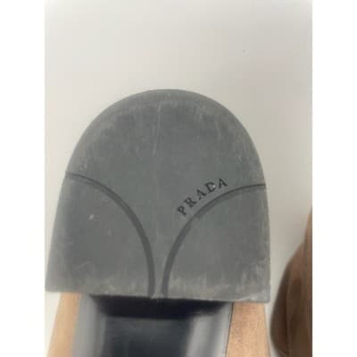 Prada Taupe Suede Ankle Booties Brown Boots Low heel size 39 8.5 women's EUC - Thumbnail 9