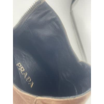 Prada Taupe Suede Ankle Booties Brown Boots Low heel size 39 8.5 women's EUC - Thumbnail 15
