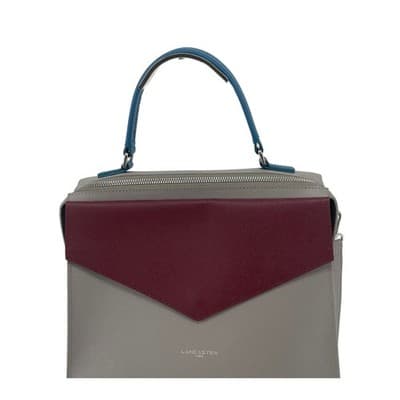Lancaster Paris Colorblock Saffiano Leather Structured Satchel Bag grey burgundy - Thumbnail 2