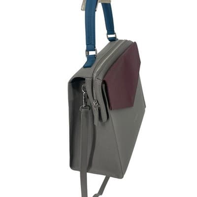Lancaster Paris Colorblock Saffiano Leather Structured Satchel Bag grey burgundy - Thumbnail 5