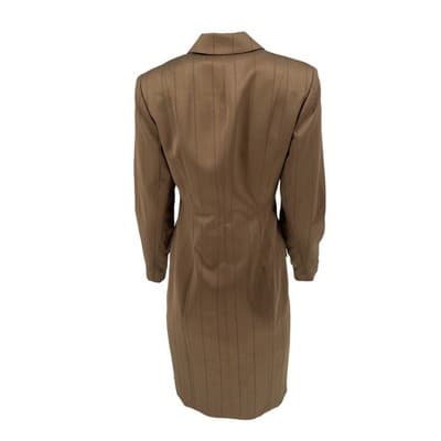 Vintage Pinstripe Blazer Dress Khaki Olive Tailored Button Front Coat Dress Sz 4 - Thumbnail 5