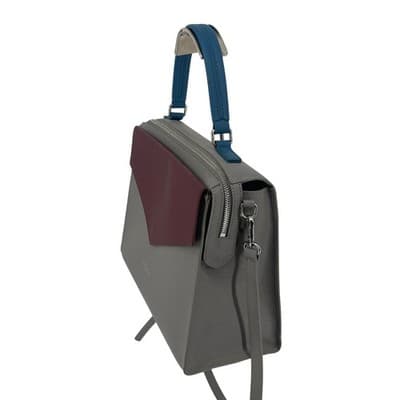 Lancaster Paris Colorblock Saffiano Leather Structured Satchel Bag grey burgundy - Thumbnail 4