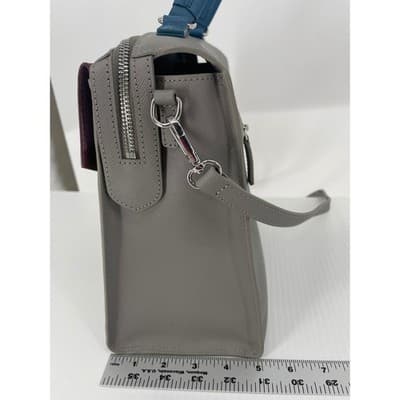 Lancaster Paris Colorblock Saffiano Leather Structured Satchel Bag grey burgundy - Thumbnail 20