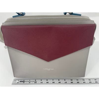 Lancaster Paris Colorblock Saffiano Leather Structured Satchel Bag grey burgundy - Thumbnail 19