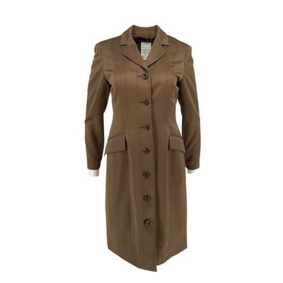 Vintage Pinstripe Blazer Dress Khaki Olive Tailored Button Front Coat Dress Sz 4 - Thumbnail 2