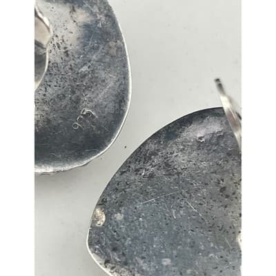 Vintage Sterling Silver Sculptural Shell Clip Earrings Ribbed 925 80's chunky - Thumbnail 16