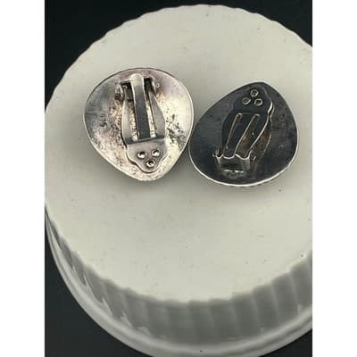 Vintage Sterling Silver Sculptural Shell Clip Earrings Ribbed 925 80's chunky - Thumbnail 14