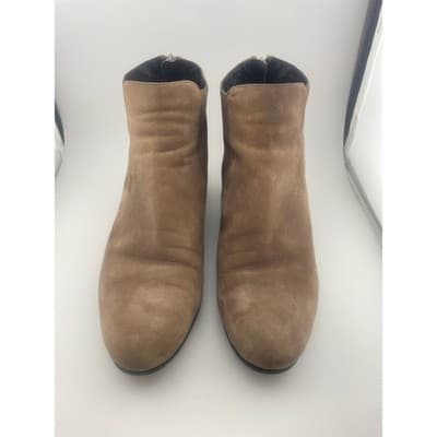 Prada Taupe Suede Ankle Booties Brown Boots Low heel size 39 8.5 women's EUC - Thumbnail 3
