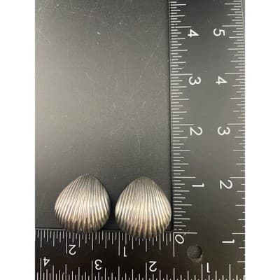 Vintage Sterling Silver Sculptural Shell Clip Earrings Ribbed 925 80's chunky - Thumbnail 17