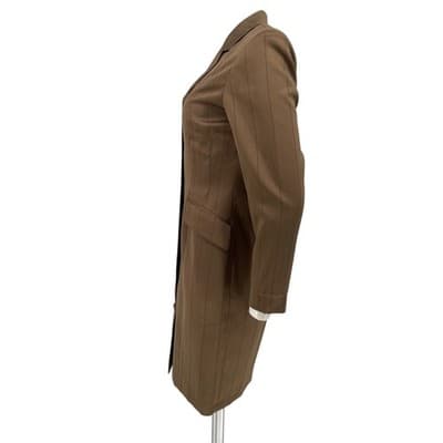 Vintage Pinstripe Blazer Dress Khaki Olive Tailored Button Front Coat Dress Sz 4 - Thumbnail 3