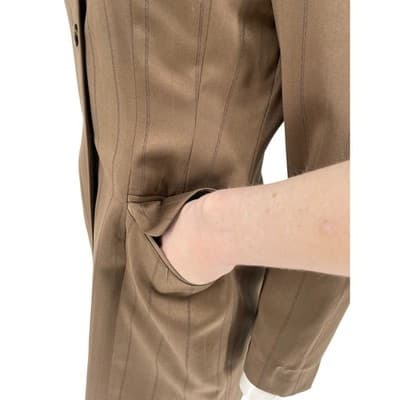 Vintage Pinstripe Blazer Dress Khaki Olive Tailored Button Front Coat Dress Sz 4 - Thumbnail 8