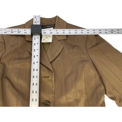 Vintage Pinstripe Blazer Dress Khaki Olive Tailored Button Front Coat Dress Sz 4 - Thumbnail 11