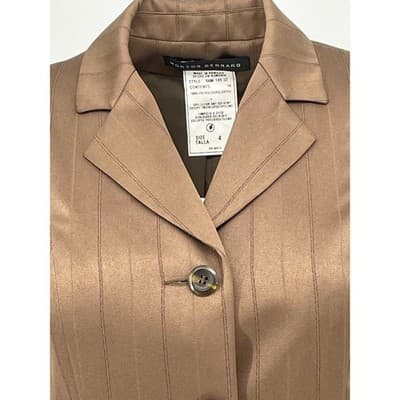 Vintage Pinstripe Blazer Dress Khaki Olive Tailored Button Front Coat Dress Sz 4 - Thumbnail 7