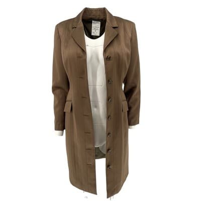 Vintage Pinstripe Blazer Dress Khaki Olive Tailored Button Front Coat Dress Sz 4 - Thumbnail 9