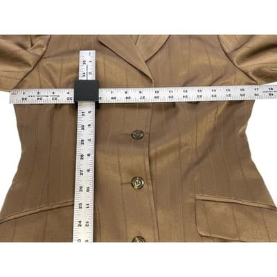 Vintage Pinstripe Blazer Dress Khaki Olive Tailored Button Front Coat Dress Sz 4 - Thumbnail 12
