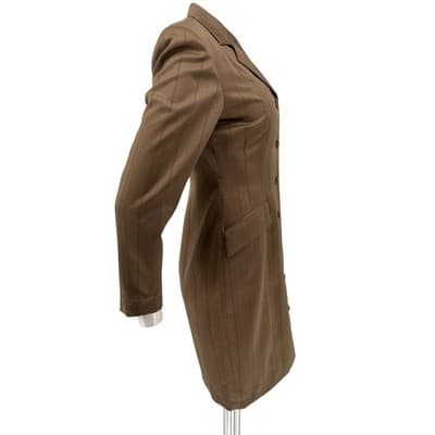 Vintage Pinstripe Blazer Dress Khaki Olive Tailored Button Front Coat Dress Sz 4 - Thumbnail 4