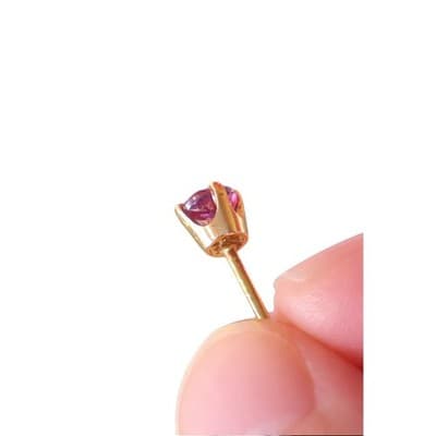 Vintage 14K Gold Ruby Stud Earrings 4mm Round Ruby Solitaire Basket Setting - Thumbnail 3