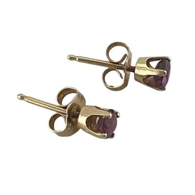 Vintage 14K Gold Ruby Stud Earrings 4mm Round Ruby Solitaire Basket Setting - Thumbnail 12
