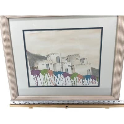 Signed Original Watercolor Painting Framed Southwest Adobe Village Art 1995 - Thumbnail 11