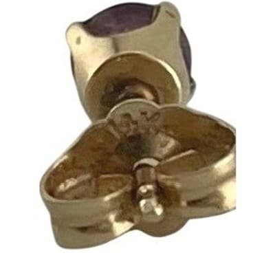 Vintage 14K Gold Ruby Stud Earrings 4mm Round Ruby Solitaire Basket Setting - Thumbnail 16