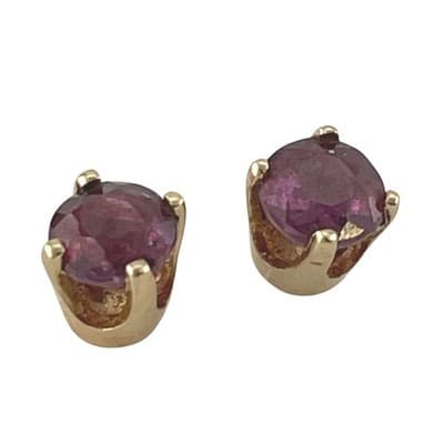 Vintage 14K Gold Ruby Stud Earrings 4mm Round Ruby Solitaire Basket Setting - Thumbnail 8