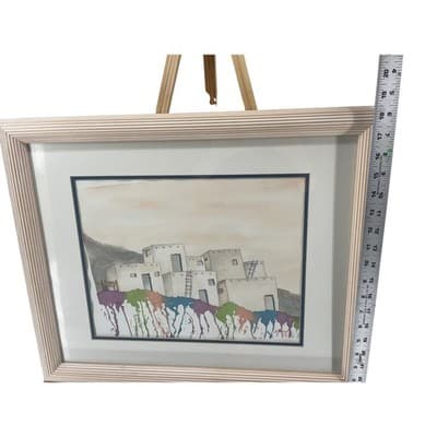 Signed Original Watercolor Painting Framed Southwest Adobe Village Art 1995 - Thumbnail 12