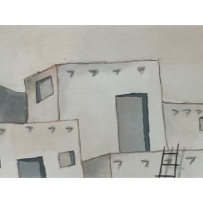 Signed Original Watercolor Painting Framed Southwest Adobe Village Art 1995 - Thumbnail 4