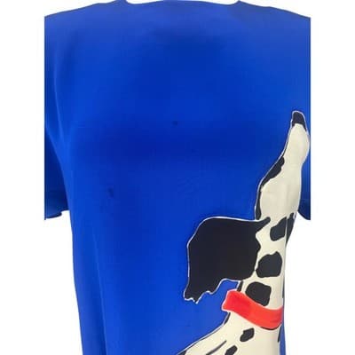 Vintage Yolanda Lorente Silk Dalmatian Dress Cobalt Blue Artwear Scarf 80s 90s - Thumbnail 3