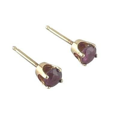 Vintage 14K Gold Ruby Stud Earrings 4mm Round Ruby Solitaire Basket Setting - Thumbnail 9