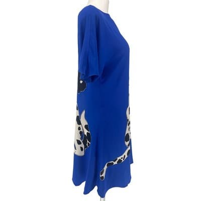 Vintage Yolanda Lorente Silk Dalmatian Dress Cobalt Blue Artwear Scarf 80s 90s - Thumbnail 8