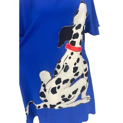 Vintage Yolanda Lorente Silk Dalmatian Dress Cobalt Blue Artwear Scarf 80s 90s - Thumbnail 4