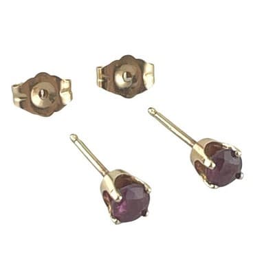 Vintage 14K Gold Ruby Stud Earrings 4mm Round Ruby Solitaire Basket Setting - Thumbnail 10