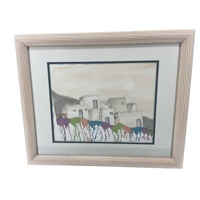 Signed Original Watercolor Painting Framed Southwest Adobe Village Art 1995 - Thumbnail 7