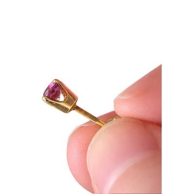 Vintage 14K Gold Ruby Stud Earrings 4mm Round Ruby Solitaire Basket Setting - Thumbnail 2